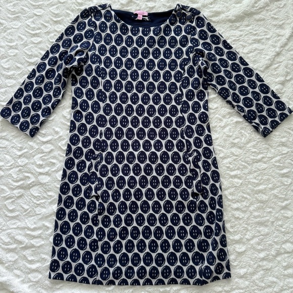Lily Pulitzer Navy and White Button Print Dress - Picture 1 of 6